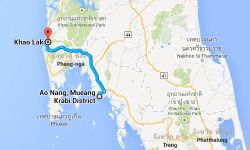 Ungefähre Route mit dem Taxi von Ao Nang (Krabi) nach Khao Lak